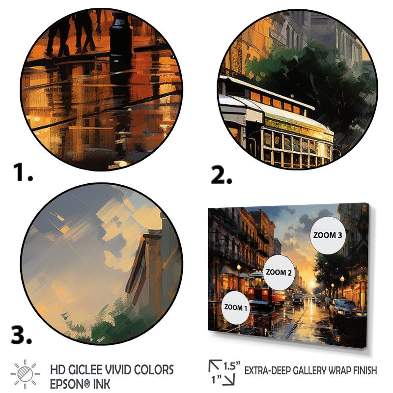 Designart "New Orleans Cityscape Comes Alive At Night I" New Orleans Wall Art Prints Set Bed